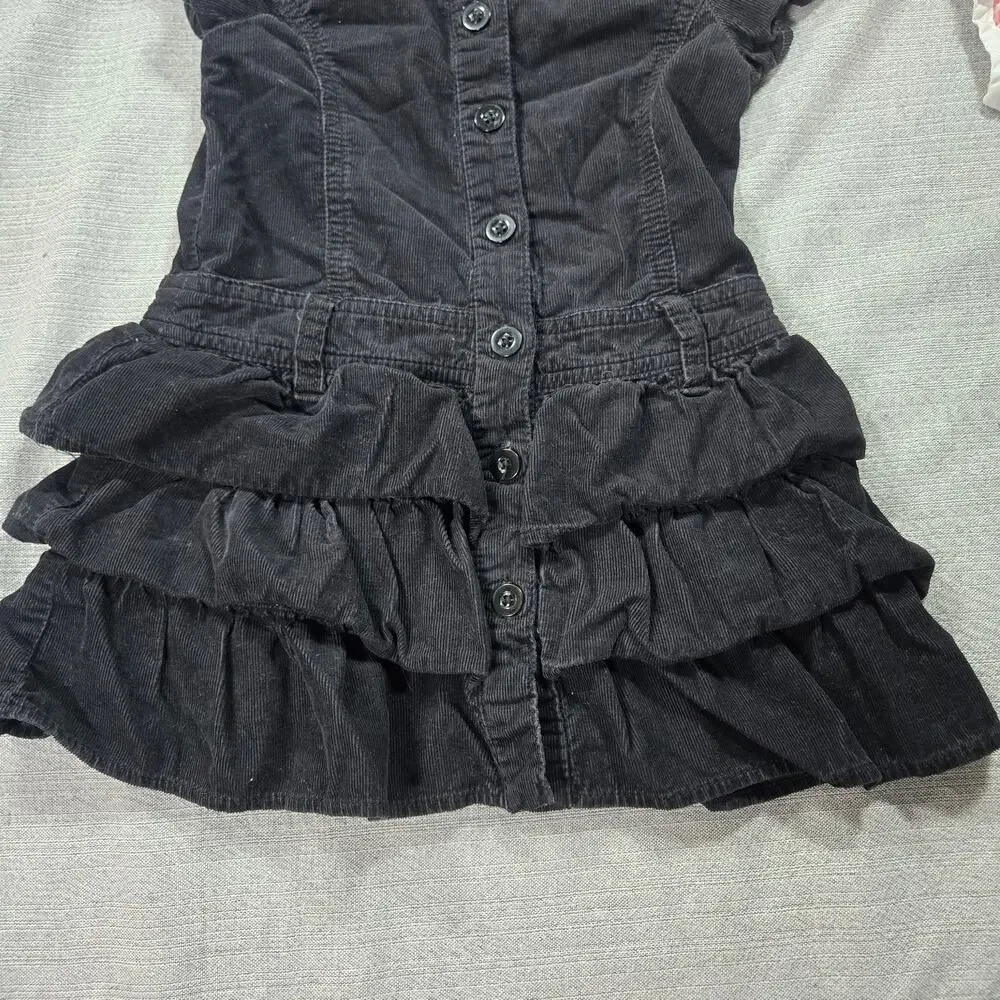The Childrens Place 3T Black Corduroy Ruffle Tiered Dress Goth Peter Pan Collar